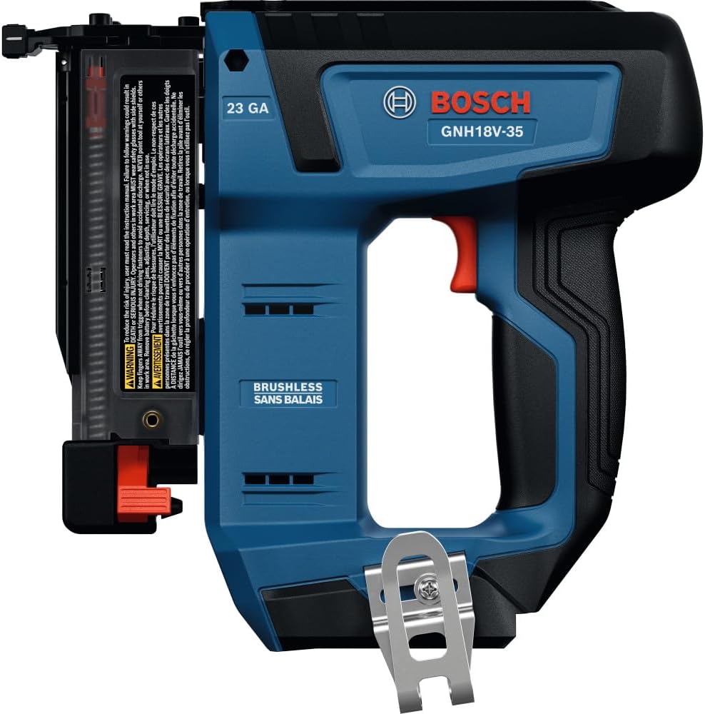 BOSCH GNH18V-35N 18V Brushless 23-Gauge Pin Nailer for Finish Trim, Cordless Pneumatic-Like Performance with Dry-Fire Lockout & No-Mar Tips (Includes: Nailer, 2 No-Mar Tips) (Bare Tool)