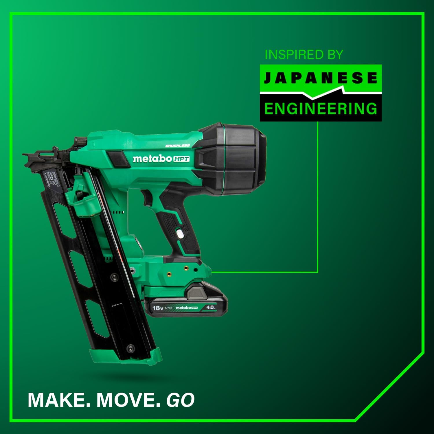 Metabo HPT 18V MultiVolt Cordless 21° Framing Nailer Kit, 3-1/2' Plastic Strip Framing Cordless Nailer, Power Tool with 4.0Ah Lithium Ion Battery, Drives 2' to 3-1/2' Nails, NR1890DRA