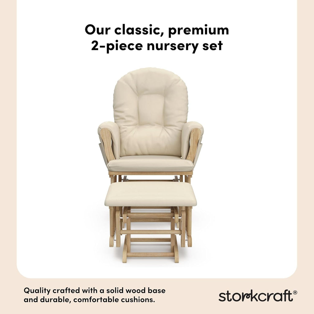 Storkcraft Premium Hoop Glider & Ottoman (Natural/Beige) — GREENGUARD Gold Certified Nursery Glider, Solid Wood Craftsmanship, Smooth-Gliding Nursery Chair and Ottoman, Award-Winning