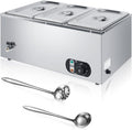 Electric Commercial Food Warmer 110V Buffet Food Warmer Stainless Steel Electric Countertop Steamer with Temperature Control, Tap and Lid for Catering Restaurant Parties (3 Pan)