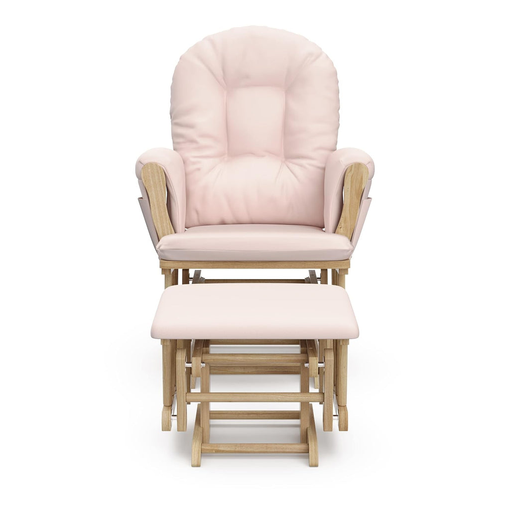 Storkcraft Premium Hoop Glider & Ottoman (Natural/Pink) — GREENGUARD Gold Certified Nursery Glider, Solid Wood Craftsmanship, Smooth-Gliding Nursery Chair and Ottoman, Award-Winning