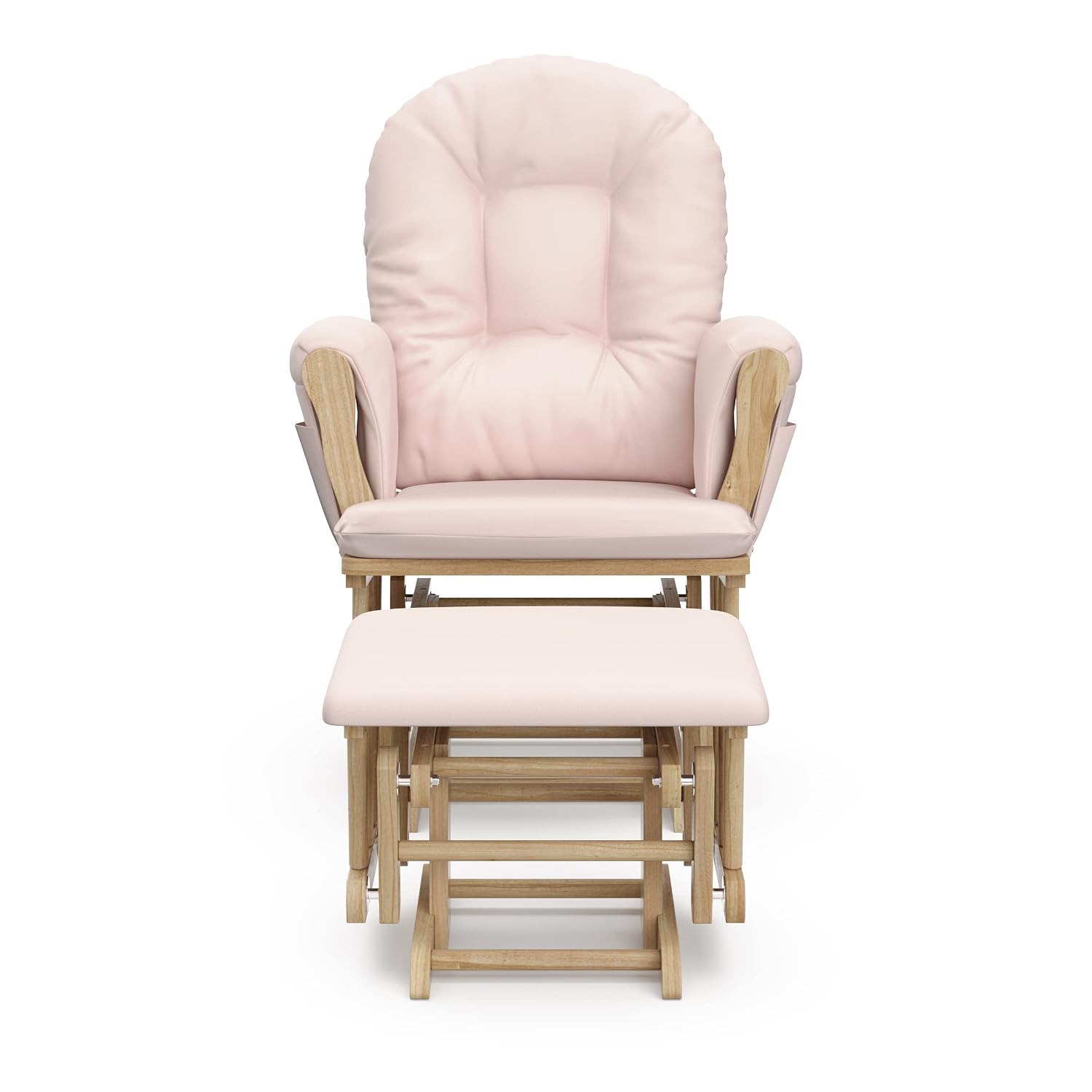 Storkcraft Premium Hoop Glider & Ottoman (Natural/Pink) — GREENGUARD Gold Certified Nursery Glider, Solid Wood Craftsmanship, Smooth-Gliding Nursery Chair and Ottoman, Award-Winning