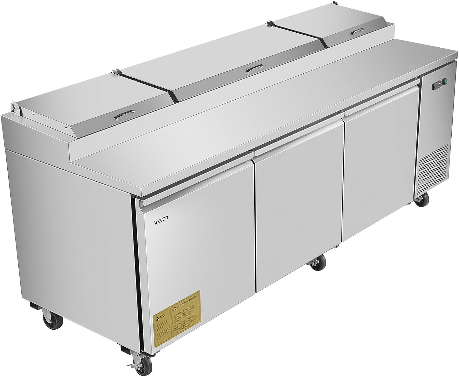 VEVOR 93'W Commercial Refrigerator, Pizza Prep Refrigerated Table, 19.3' Ultra Wide Countertop Food Prep Cooler, 30.8 Cu.Ft Single Door Salad Prep Fridge, 12 Pans Pizza Make Worktop with Cutting Board