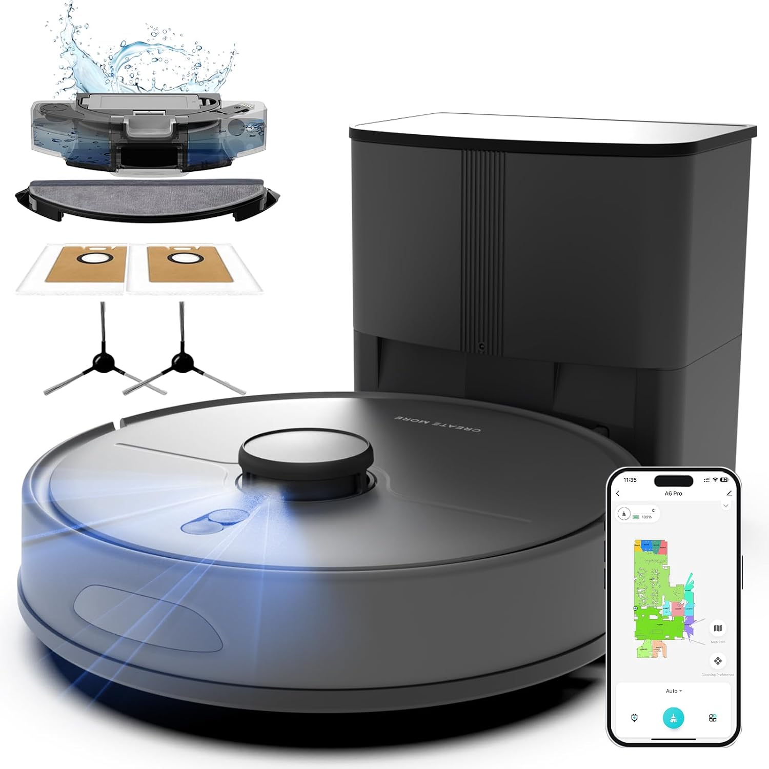 Self-Emptying Robot Vacuum and Mop, 6000Pa Powerful Suction, 90-Day Hands-Free,LiDAR Navigation, Smart Mapping, App & Alexa Control, Robotic Vacuum for Pet Hair, Carpets and Hard Floors