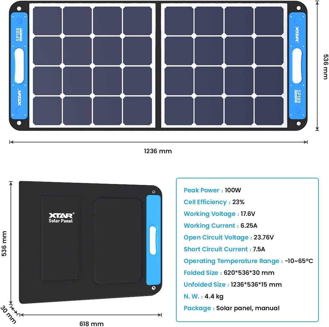 XTAR SP100 2 Pack 100w Solar Panel Portable Solar Panel Solar Power with Independent Charger 8mm Splitter Solar Power Panel for Power Station Solar Generator RV Solar Camping