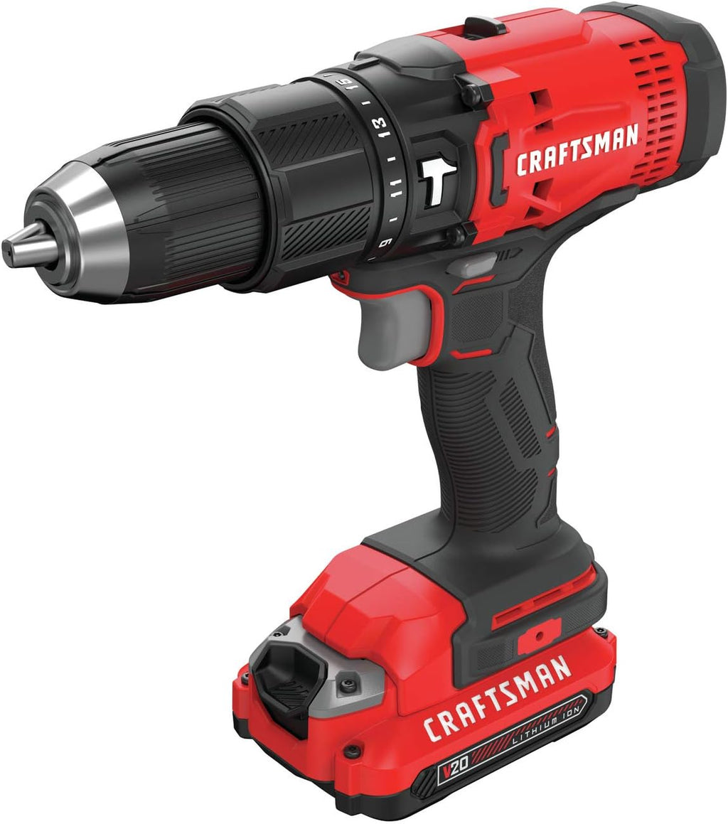 CRAFTSMAN V20 Cordless Hammer Drill Kit, 1/2 inch, 2 Batteries and Charger Included (CMCD711C2)