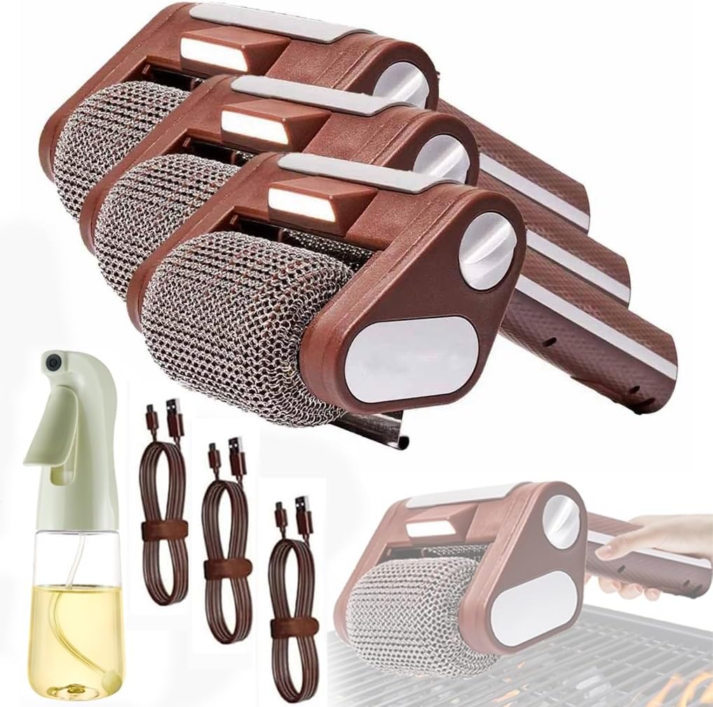 Cordless Rechargeable BBQ Tool, Electric Grill Cleaner Bristle Free with 350 RPM Stainless Roller, 304 Stainless Steel Power Roller, No Bristles, No Preheating (3)