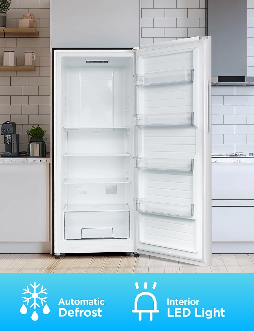 Commercial Cool 16.4 Cu. Ft. Convertible Freezer Refrigerator, Upright Fridge with Glass Shelves, Reversible Door, ENERGY STAR rated, Auto Defrost, CCUC1640GW, White