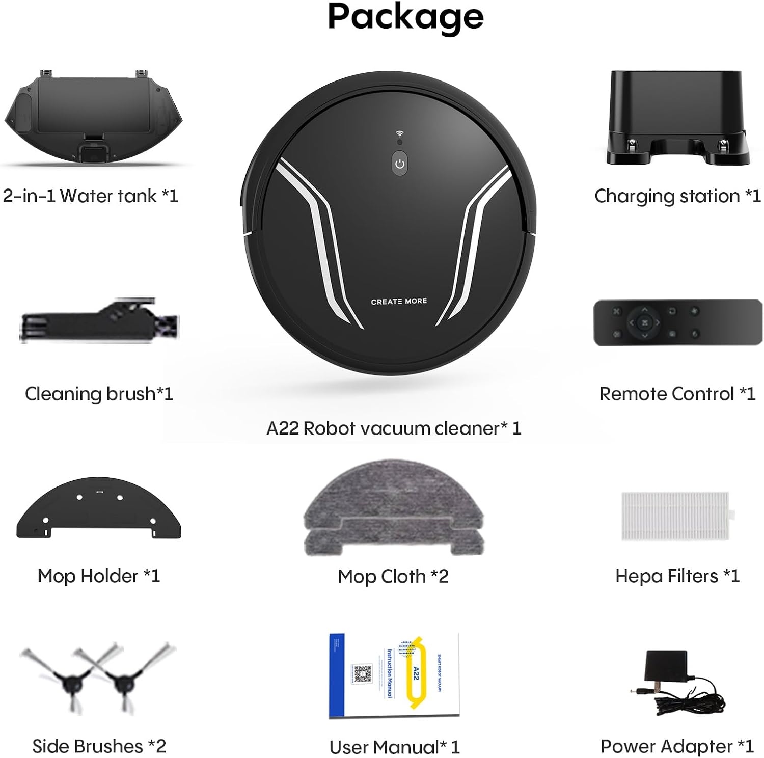 Bagotte Robot Vacuum and Mop Combo, 3-in-1 Robotic Vacuum Cleaner, 5000Pa Strong Suction with Auto Recharging,Tangle Free, Timing Function, App/WiFi/Voice/Remote for Hard Floor and Pet Hair
