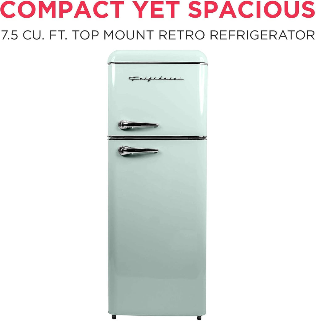Frigidaire, 2 Door Apartment Size RETRO Refrigerator with Top Freezer, Chrome Handles, 7.5 cu ft, GREEN
