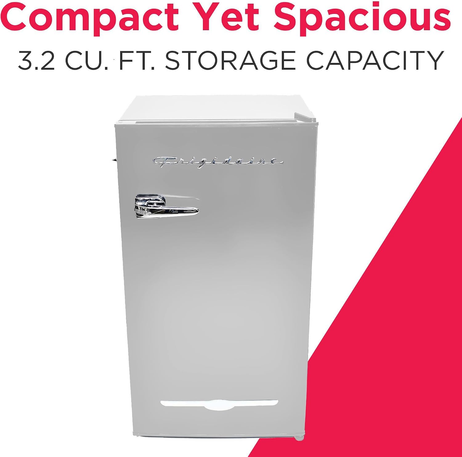 Frigidaire Retro Compact Fridge with Chiller, 3.2 cu ft Countertop Fridge with Built-In Bottle Opener, Compact Refrigerator for Office, Bedroom, Dorm Room or Cabin - 16.5'D x 19'W x 31'H (Moonbeam)