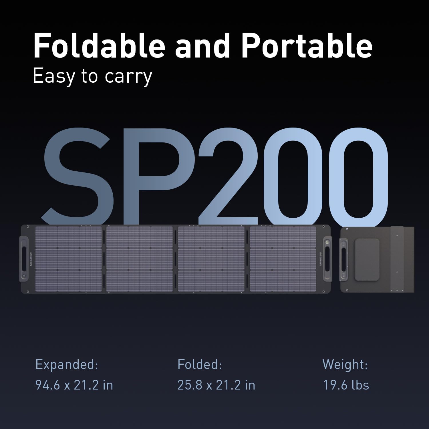Segway SP200 Portable Solar Panel 200 Watt 20 Volt, High Efficiency Monocrystalline PV Module Power Charger for RV Rooftop Farm and Camping Hiking Off-Grid Living, Compatible with Segway Cube Series
