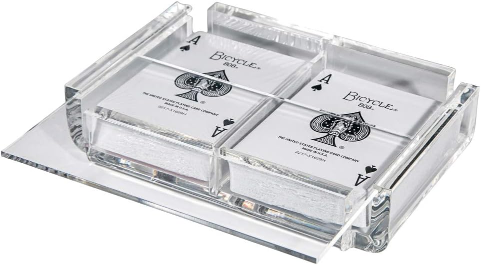 Modern Elegant Playing Card Deck Holder Tray with 2 Decks of Playing Cards in Unique Stylish Deluxe Acrylic Box with Color lid (Clear)