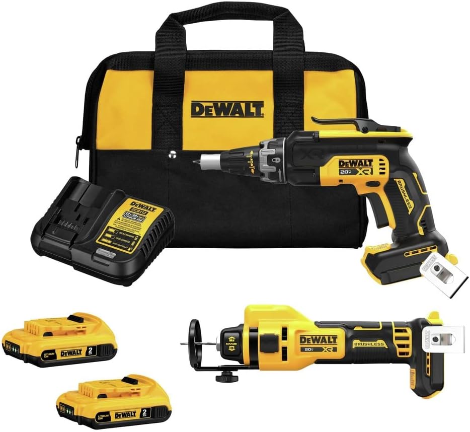 DEWALT 20V MAX XR Brushless Drywall Screw Gun and Cut-Out Tool Combo Kit with 2 Batteries and Charger Included (DCK265D2)
