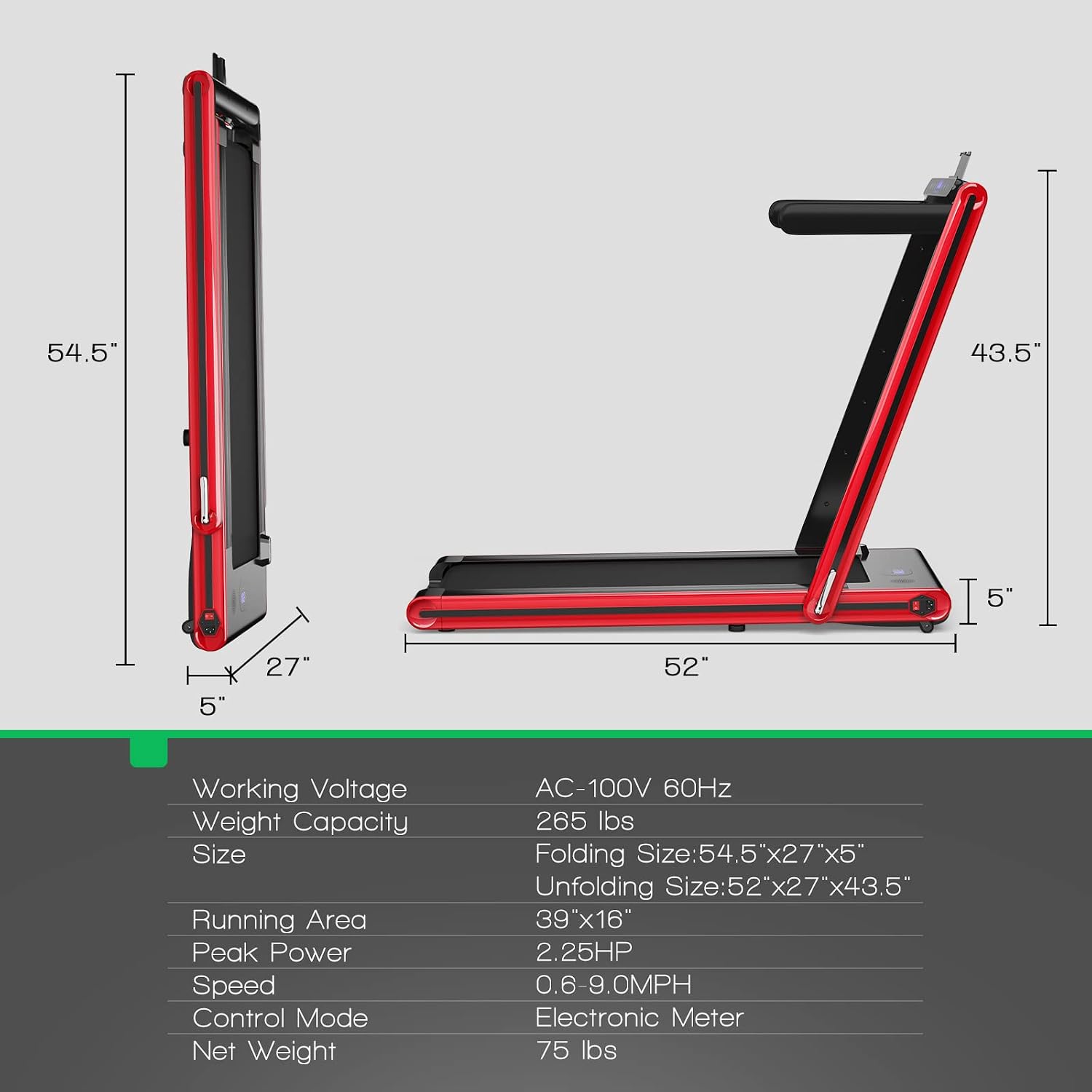 GYMAX 2 in 1 Under Desk Treadmill, Folding Running Machine with Dual LED Display, APP & Remote Control, Walking Pad Jogging Machine for Home Gym Small Space (Red)