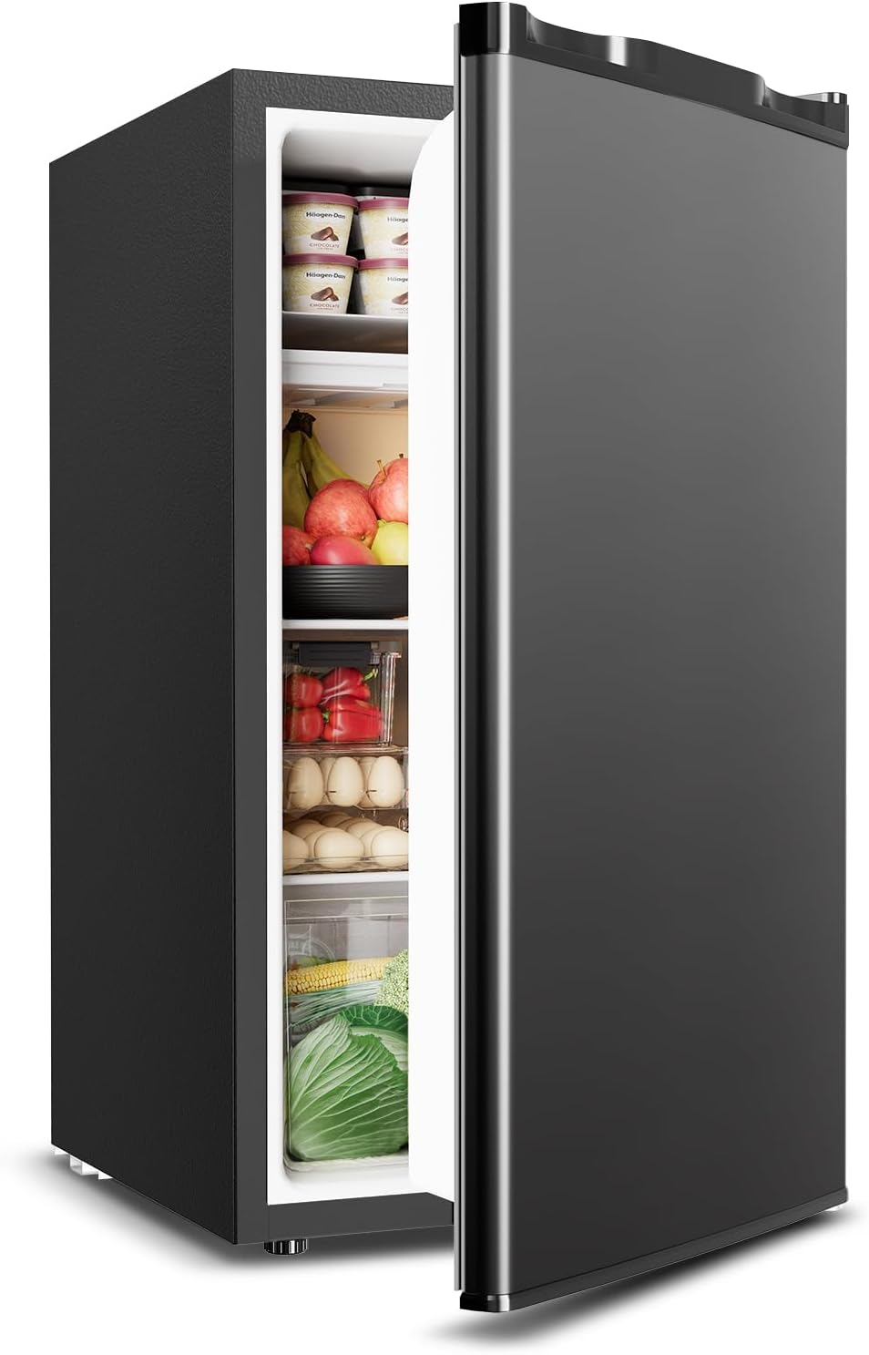 Feelfunn Mini Fridge with Freezer - 3.2 Cu.Ft Single Door Mini Refrigerator with Adjustable Thermostat, Energy Saving, Low Noise, Small Fridge for Bedroom, Office, Dorm, Apartment, Classroom - Black