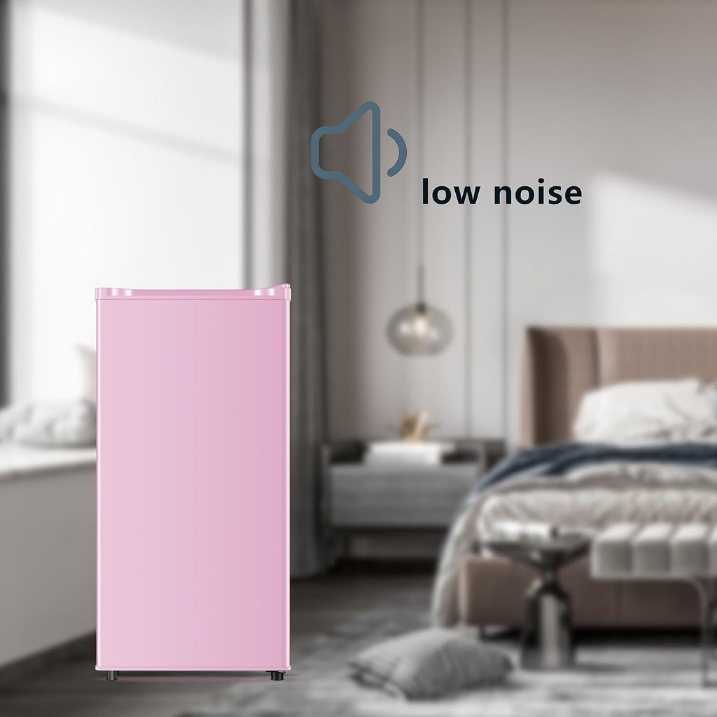 Seaoola Mini Fridge with Freezer, Single Door 3.1 Cu.Ft, Compact Mini Refrigerator, LED Light, Adjustable Thermostat, Removable Glass Shelves, Small Refrigerator for Dorm/Office/Bedroom(Pink)