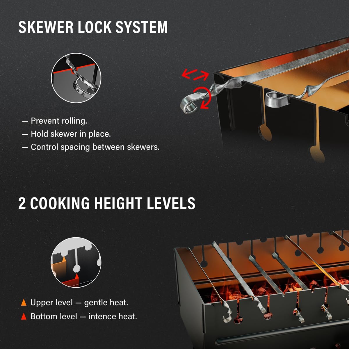 Charcoal Grill for 10 Skewers - Portable BBQ Mangal - Foldable Metal Grill for Shashlik, Kebab, Picnic, Outdoor Cooking (Skewers Not Included)