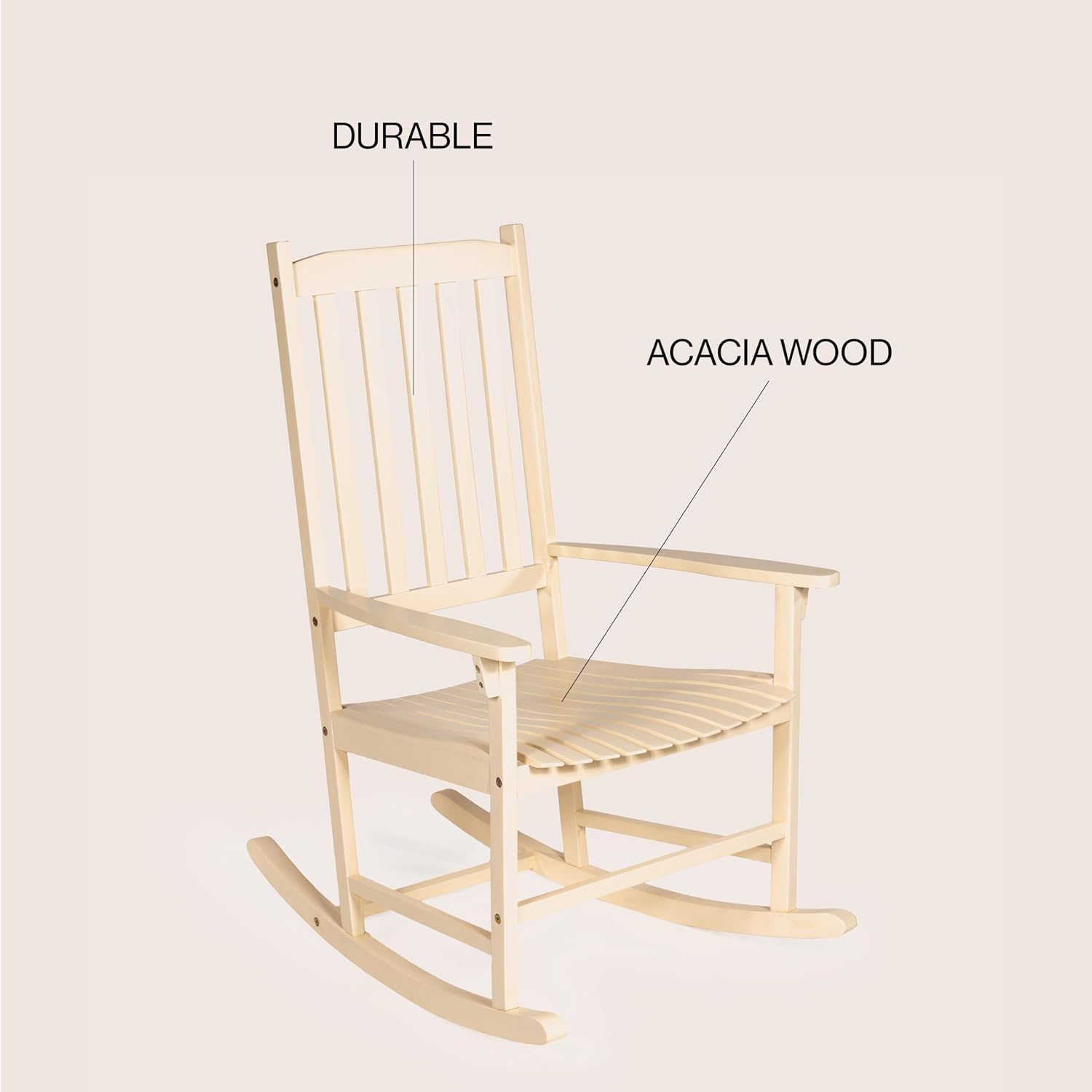 JONATHAN Y RCK300D Seagrove Farmhouse Classic Slat-Back 350-LBS Support Acacia Wood Outdoor Rocking Chair Traditional, Coastal, Cottage, Vintage, Shabby Chic, Almond