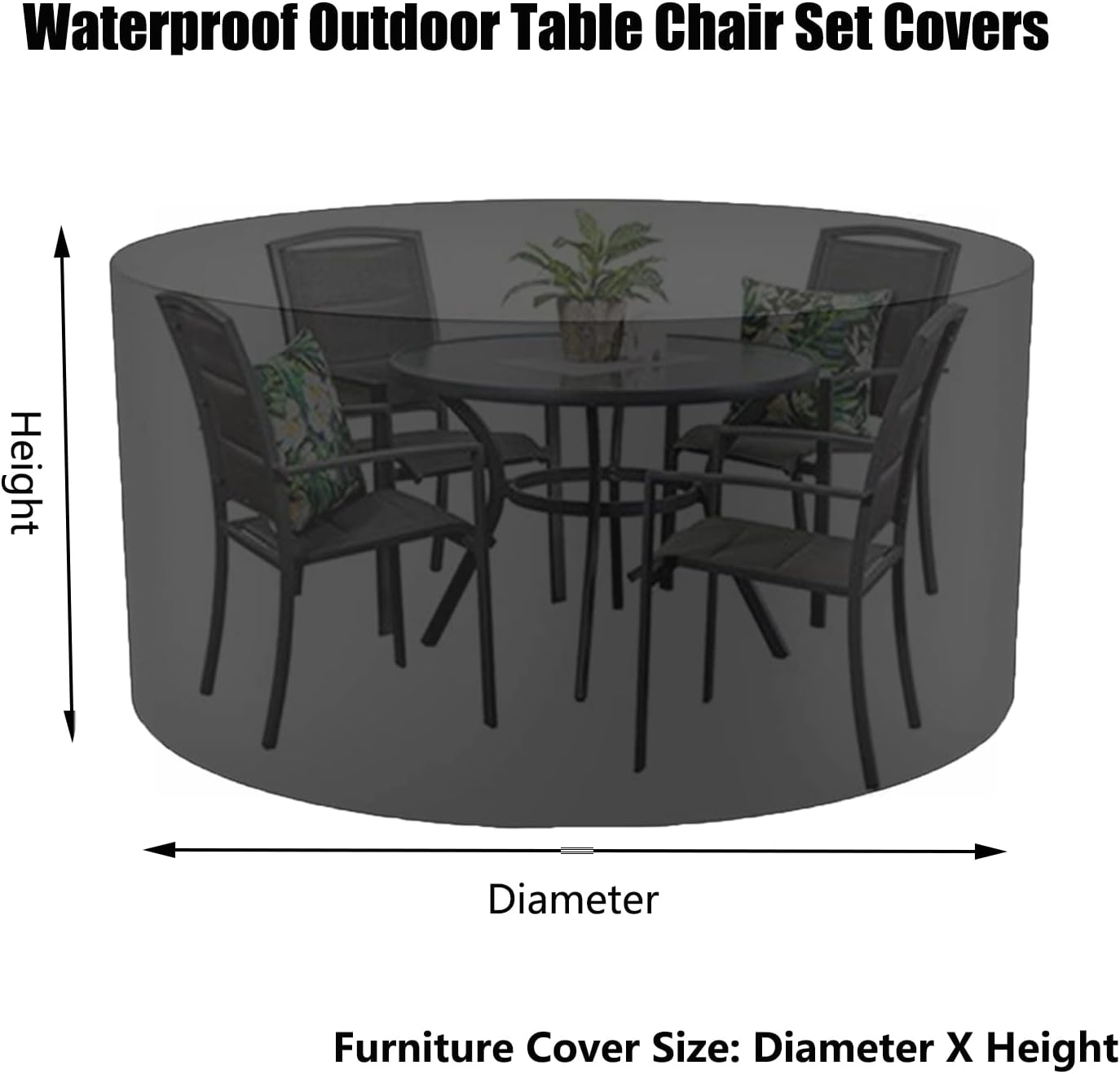 Outdoor Garden Table Set Cover 130' D x 37' H, Waterproof Patio Furniture Set Cover, 420D Dust Proof Furniture Protective Cover, Large Outdoor Stacking Chairs Cover (330x95cm)