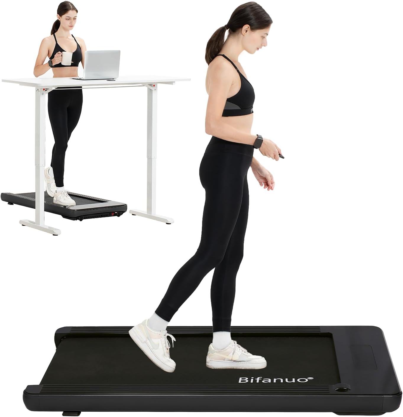 Bifanuo Walking Pad - Under Desk Treadmill for Home/Office, Portable With Remote Control LED Display - Ideal for Fitness Enthusiasts (Black)