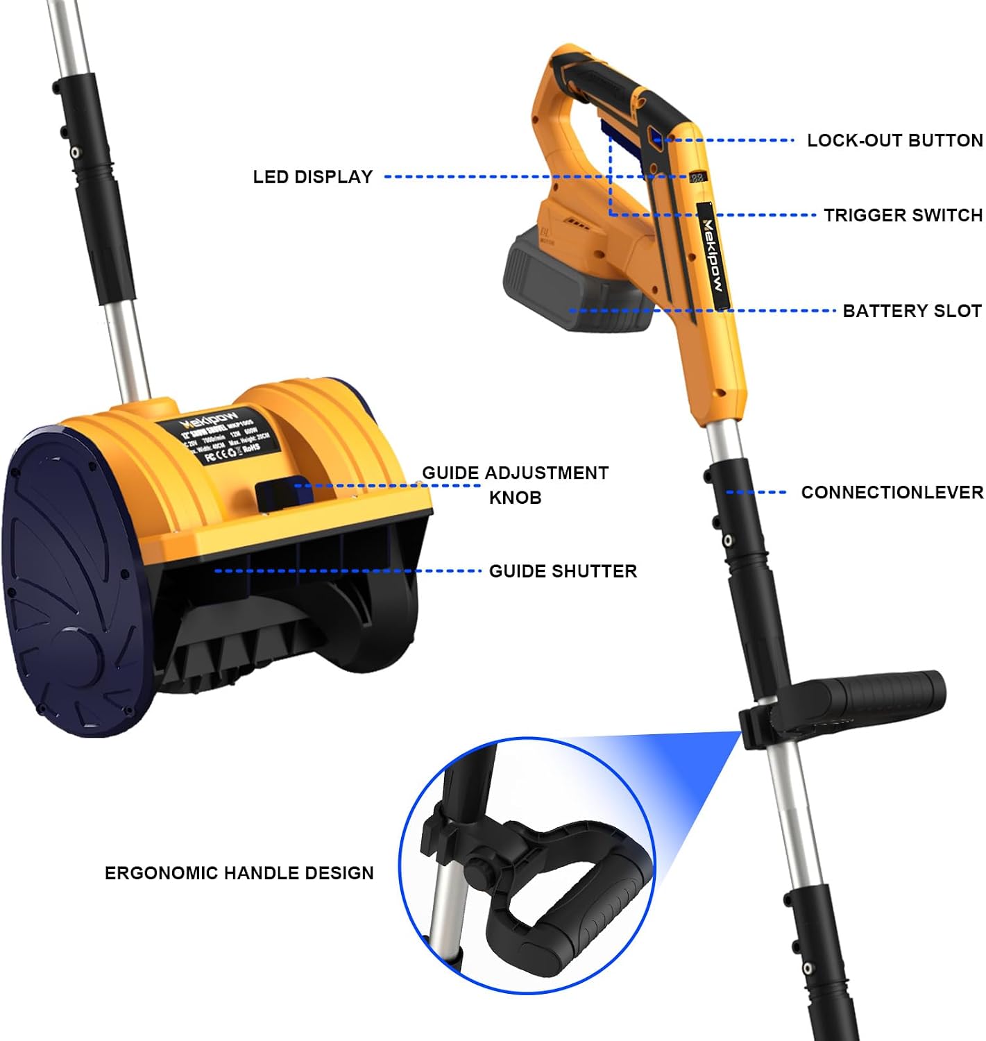 Cordless Snow Shovel Compatible for DeWalt 20V Battery with Brushless Motor, 12'' Cordless Snow Blower, Electric Snow Thrower,6.2' Clear Depth with Front Handle for Deck,Patio