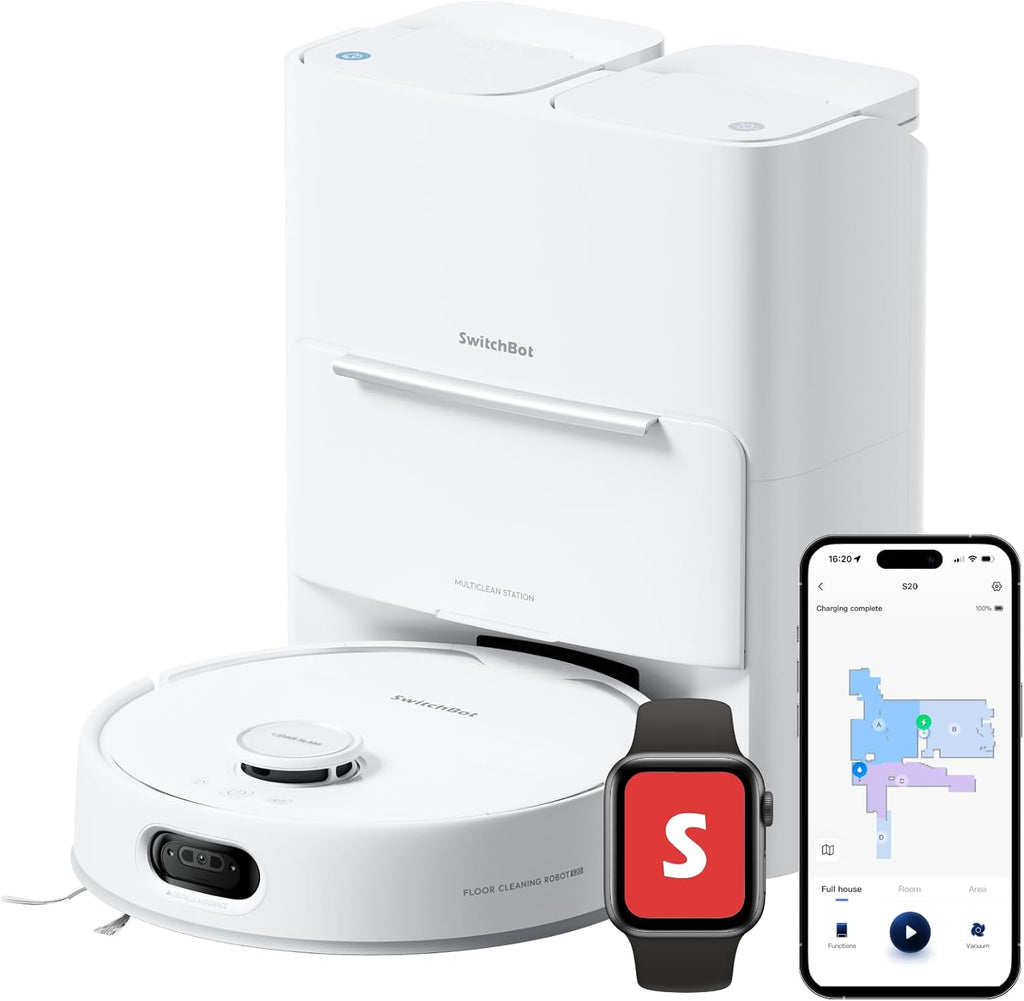 SwitchBot S20 Robot Vacuum and Mop with Matter, 10000Pa Powerful Suction, Roller Mop, AI Navigation, Auto Mop Washing & Drying, 90 Days Hands-Free, Self-Emptying, Works with AppleHome Alexa GoogleHome