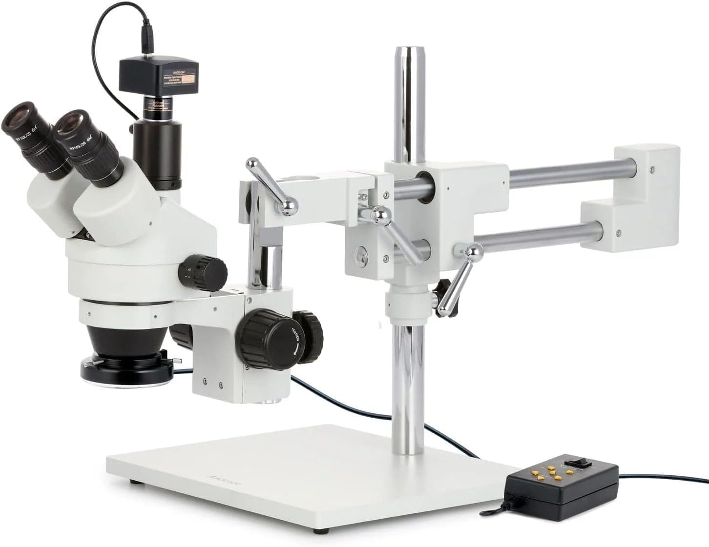 AmScope - 3.5X-180X Trinocular Stereo Microscope with 4-Zone 144-LED Ring Light and 10MP Camera - SM-4TZZ-144A-10M