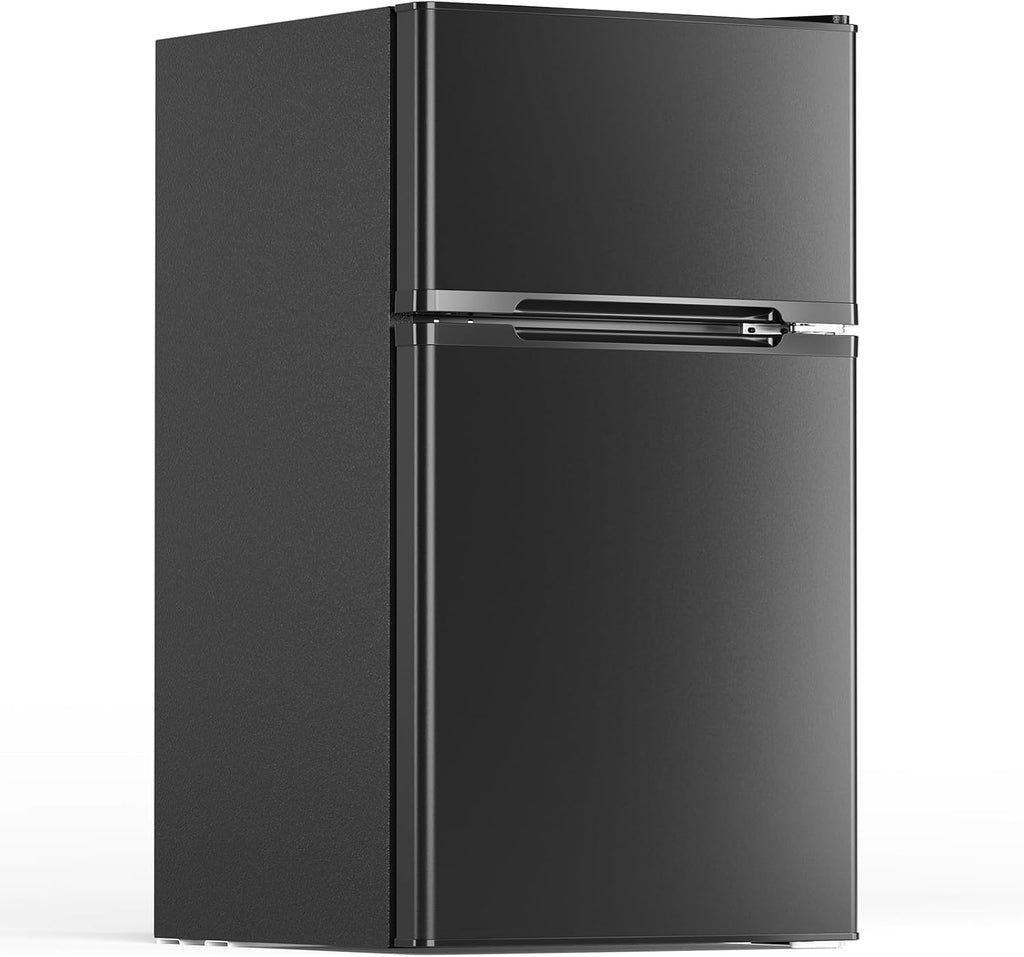 Electactic 3.1 Cu.Ft Mini Fridge with Freezer, 2 Door Compact Refrigerator, Mini Fridge with Adjustable Removable Glass Shelves for Bedroom, Office, Dorm or Apartment, Black