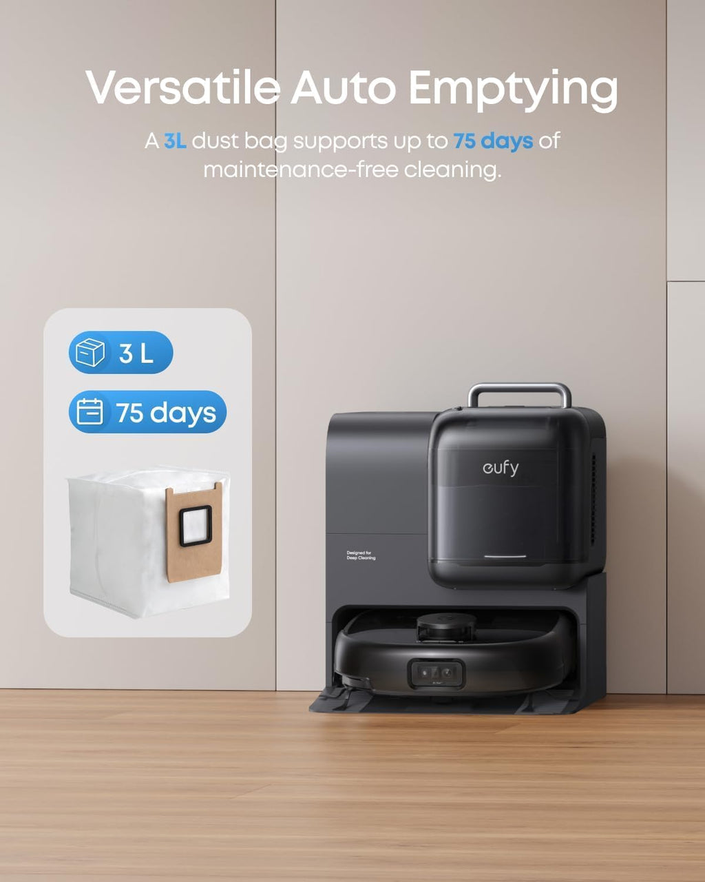 eufy E25 Omni Robot Vacuum and Mop Combo,HydroJet System, 20,000Pa Turbo Suction, Zero-Tangle Design, Auto-Empty & Self-Cleaning All-in-One Station + Official Dust Bags*3