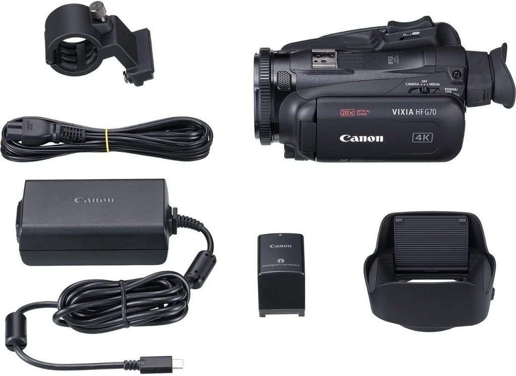 Canon VIXIA HF G70 Camcorder 1/2.3' 4K UHD CMOS Sensor 20x Optical Zoom, 800x Digital Zoom, Image Stabilization, HDMI, USB Live Streaming, Time Stamp On-Screen Display Recording