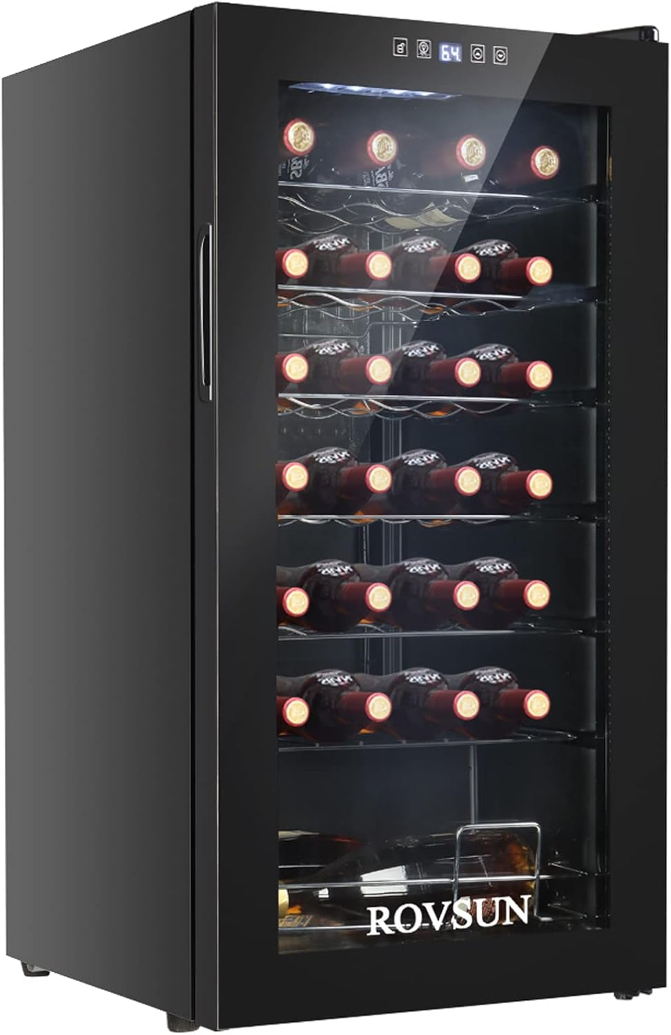 ROVSUN 28 Bottle Wine Fridge, Freestanding Compressor Wine Cooler Refrigerator, Beverage Wine Chiller with Digital Temperature Control & Double-layer Glass Door for Red White Wine, Champagne, Beer