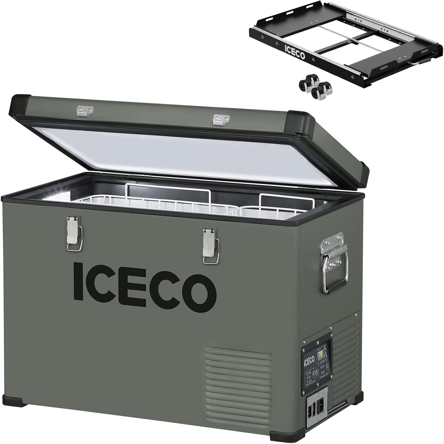 ICECO VL45 12 Volt Refrigerator, 47 Quart Platinum Portable Fridge, With SECOP Compressor, 0℉～50℉, 12/24V DC, 110/240V AC, Compact Freezer for RV, Truck, Car Use (With Slide Mount)