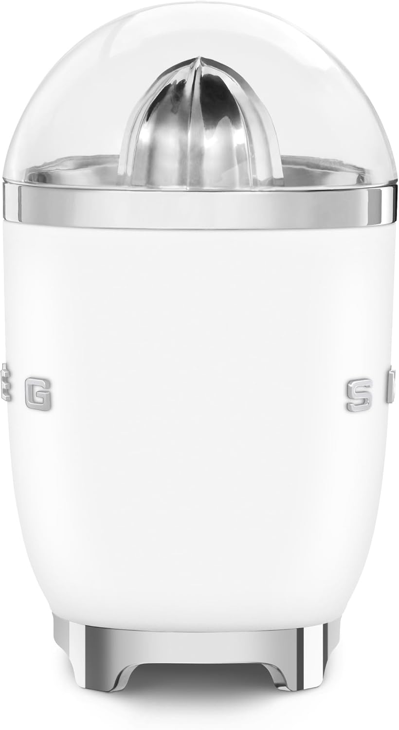 SMEG CJF11 Citrus Juicer – Retro Style Electric Juicer with Stainless Steel Reamer, Anti-Drip Spout & BPA-Free Dome Lid – Easy Clean, One-Touch Operation-White