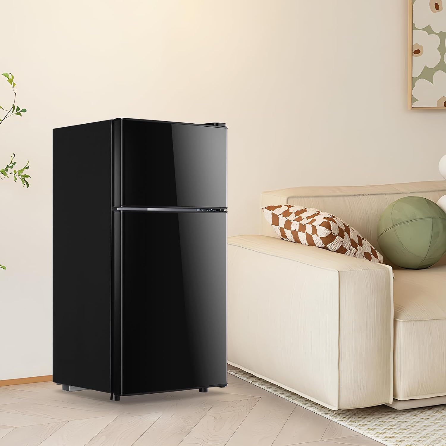 DEMULLER 2.4 Cu.ft Mini Fridge with Double Doors Small Refrigerator with Separate Freezer & 7 Adjustable Temperature Control, Tiny Size & Personal Fridge Ideal for Office Apartment Dorm Black