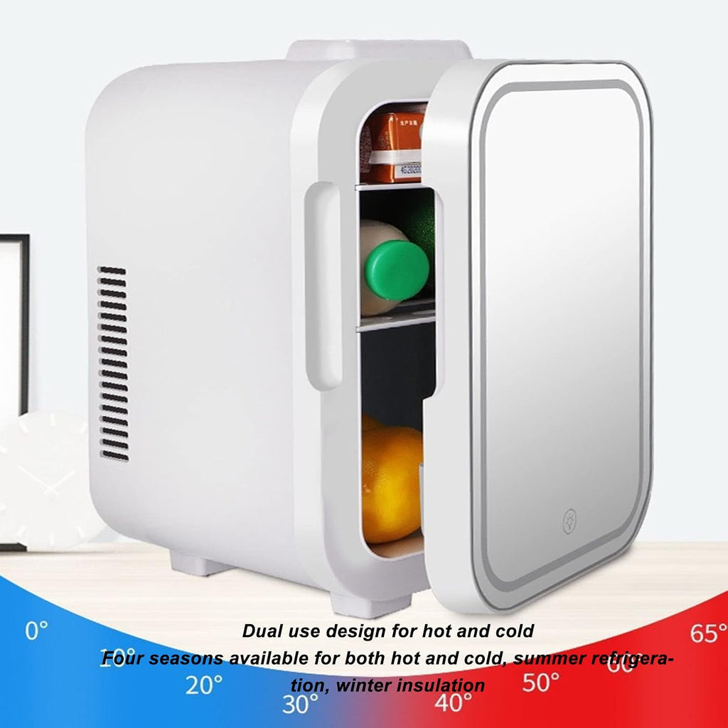 Asixxsix Mini Fridge, Quiet Dimmable LED Mirrored Beauty Fridge 8L Portable Electric Plug in Cooler & Warmer AC DC Small Refrigerator for Food, Drinks, Beauty & Makeup, Bedroom Car Office