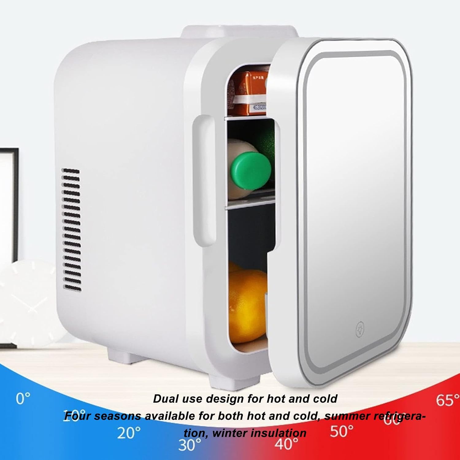 Asixxsix Mini Fridge, Quiet Dimmable LED Mirrored Beauty Fridge 8L Portable Electric Plug in Cooler & Warmer AC DC Small Refrigerator for Food, Drinks, Beauty & Makeup, Bedroom Car Office
