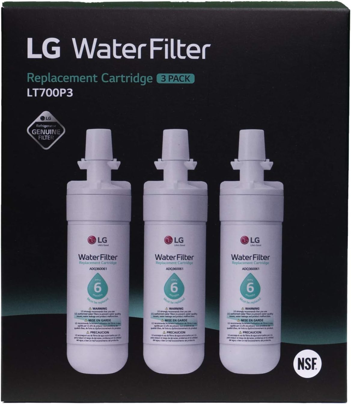 LG LT700P LT700P3 Refrigerator Water Filter, 3 Count (Pack of 1), White