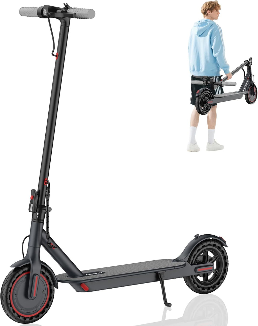 Qlaway Electric Scooter for Adults, 350W/500W Motor, 16-22 Miles Range, 8.5'/10' Solid Tires, Dual Braking & Suspension, Folding Portable Commuting E-Scooter with App