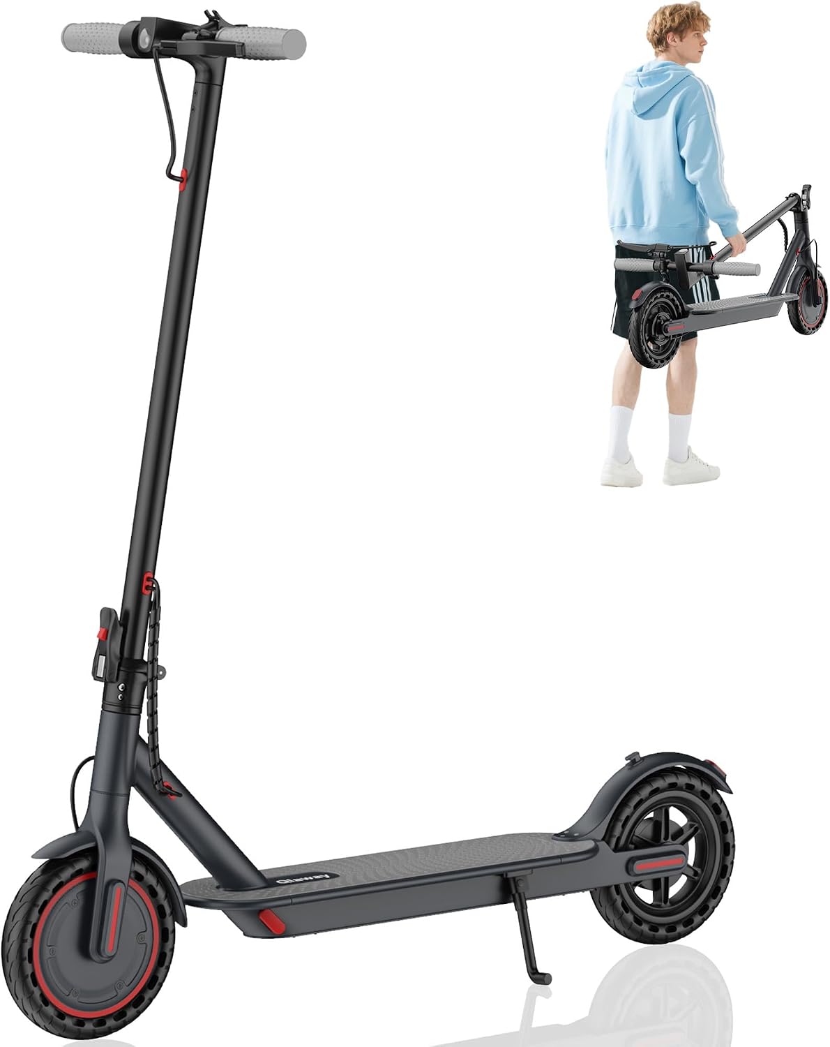 Qlaway Electric Scooter for Adults, 350W/500W Motor, 16-22 Miles Range, 8.5'/10' Solid Tires, Dual Braking & Suspension, Folding Portable Commuting E-Scooter with App