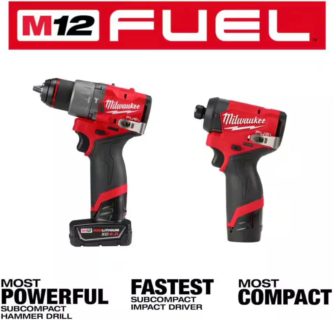 Milwaukee M12 FUEL 12-Volt Li-Ion Brushless Cordless Hammer Drill and Impact Driver Combo Kit (2-Tool) W/Free M12 3/8 in. Ratchet