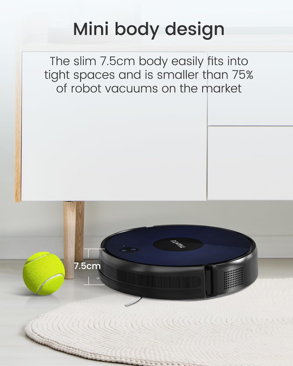 Robot Vacuum and Mop Combo, 100Min Runtime, APP&Voice Control, Ultra-Thin, Tangle-Free, Self-Charging Robotic Vacuum Cleaner, Good for Pet Hair, Hard Floor and Medium-Pile Carpet
