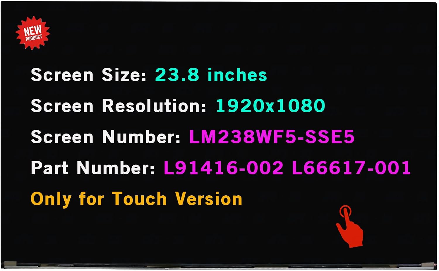 23.8' LCD Screen Replacement LM238WF5-SSE5 for HP 24-dp0014 24-dp1280 24-dp0124 24-dp0161 24-dp0224 24-dp0140z 24-dp0158qe 24-dp0160 24-dp0180 LM238WF5 SS E5 Touch Display Panel 1920x1080 FHD