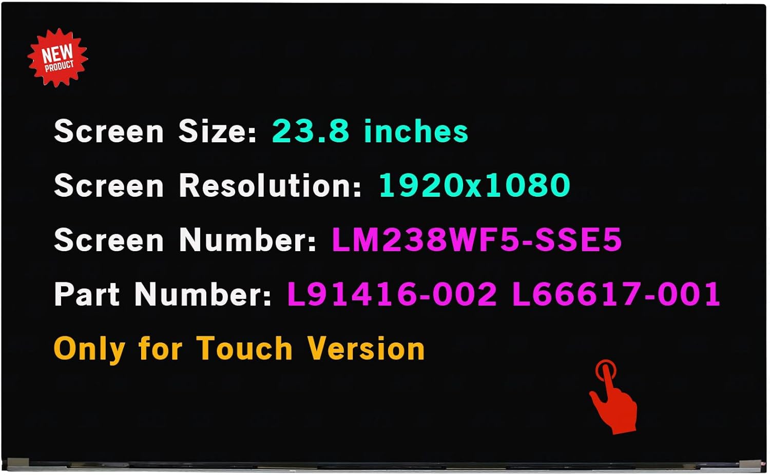 Replacement L91416-002 LM238WF5(SS)(E5) L12029-273 LCD Display Panel Kit 23.8 IPS ZBD 1080p for HP All in One 24-DF1056 24-DF1076 24-DF1124 24-DF1237C 24-DF1270 LCD Touch Screen