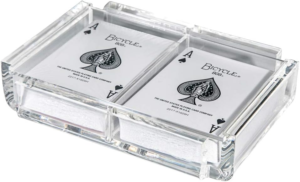 Modern Elegant Playing Card Deck Holder Tray with 2 Decks of Playing Cards in Unique Stylish Deluxe Acrylic Box with Color lid (Clear)