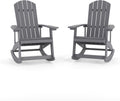 Flash Furniture Savannah All Weather Adirondack Rocking Chairs, Polyresin Wood Adirondack Chair with 350-lb. Static Weight Capacity, Set of 2, Gray