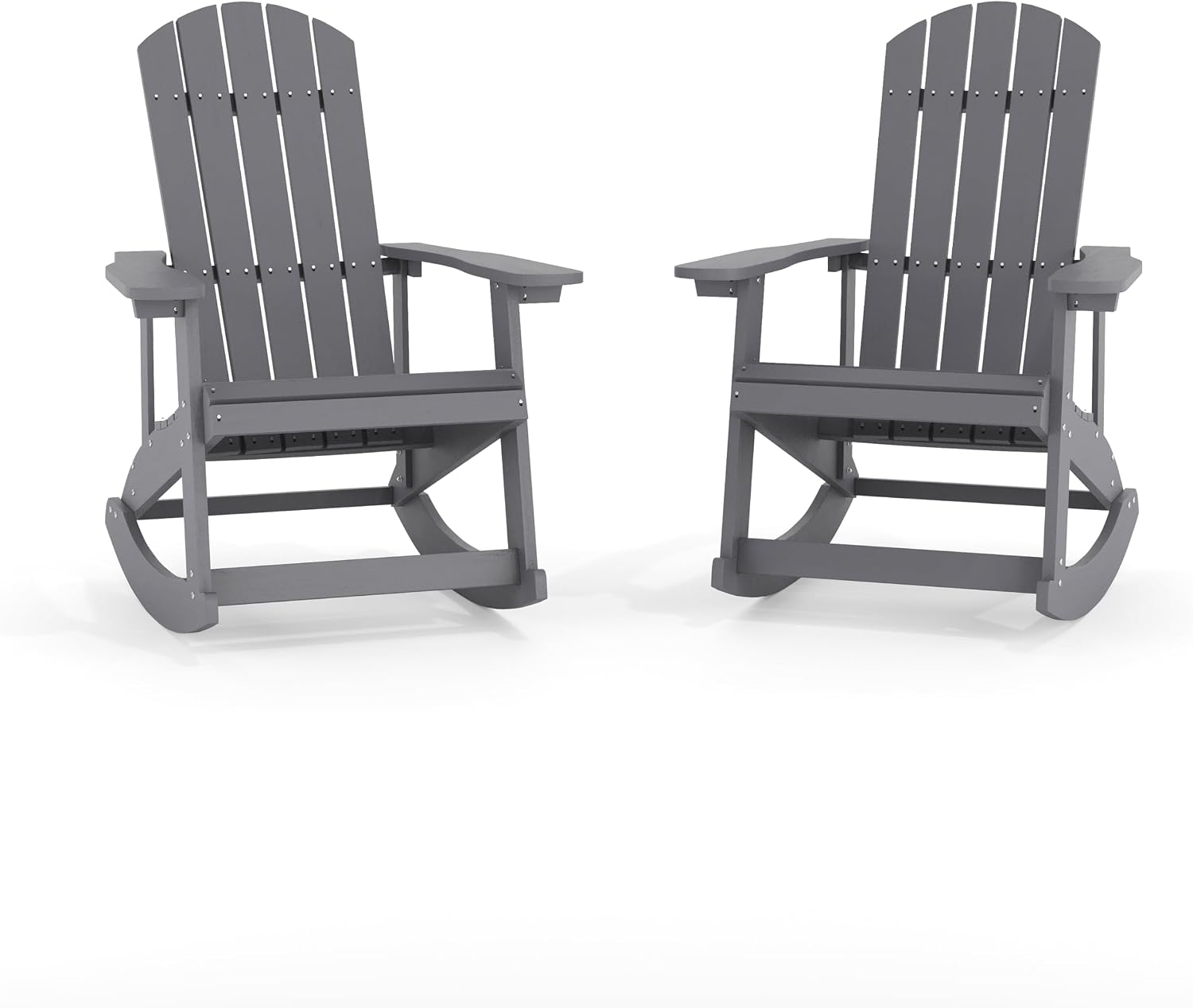 Flash Furniture Savannah All Weather Adirondack Rocking Chairs, Polyresin Wood Adirondack Chair with 350-lb. Static Weight Capacity, Set of 2, Gray