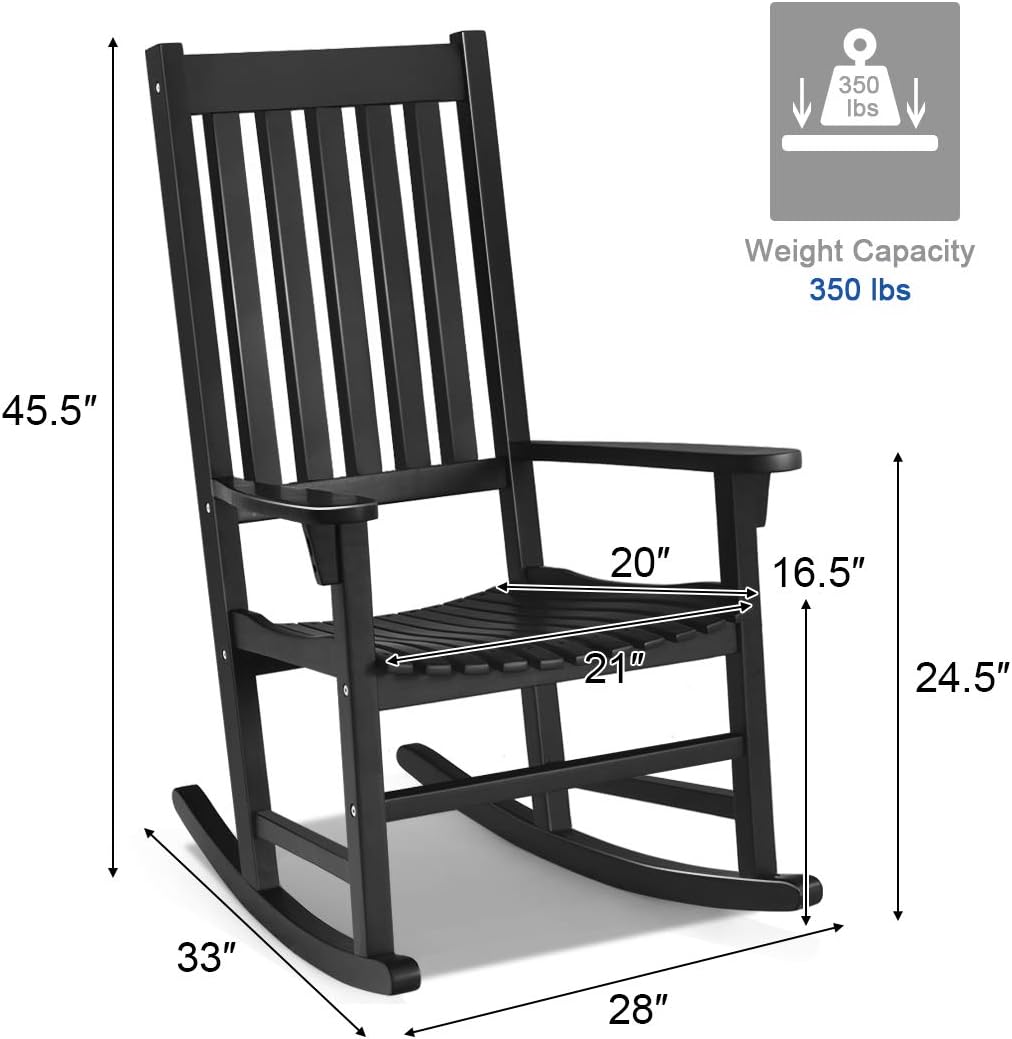 Giantex Rocking Chair Acacia Wood Frame Outdoor& Indoor for Garden, Lawn, Balcony, Backyard and Patio Porch Rocker (1, Black)