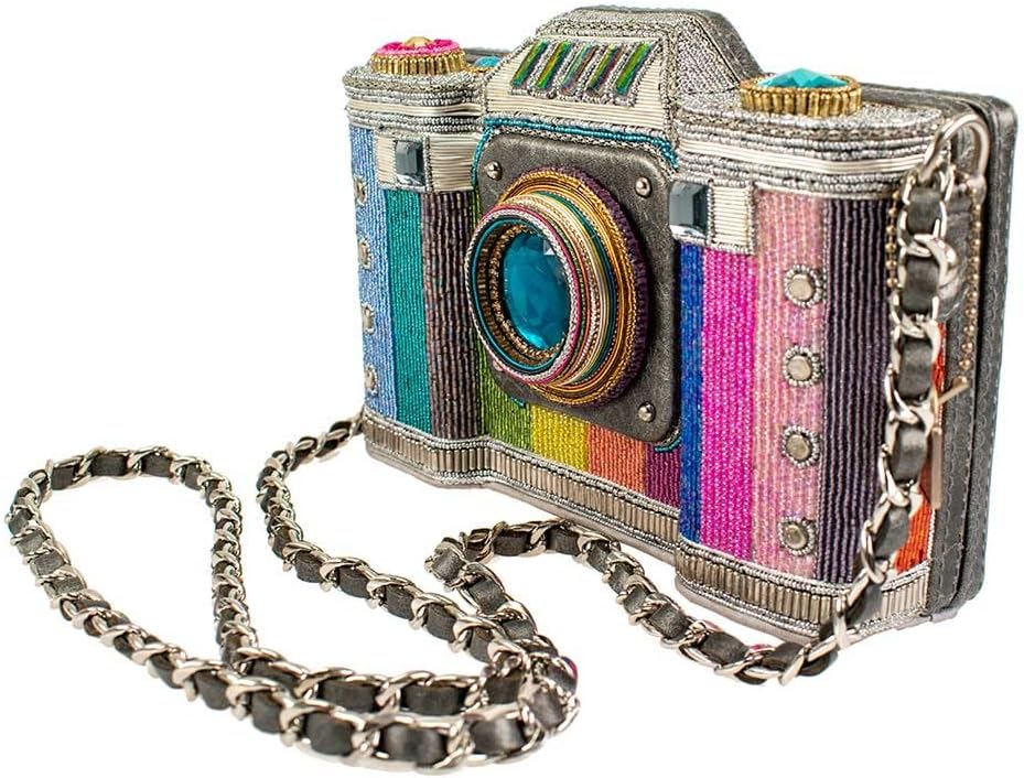 Mary Frances Life in Color Beaded Handbag – Camera-Themed Crossbody with Magnetic Closure for Travel, Weddings, Parties – Multicolor