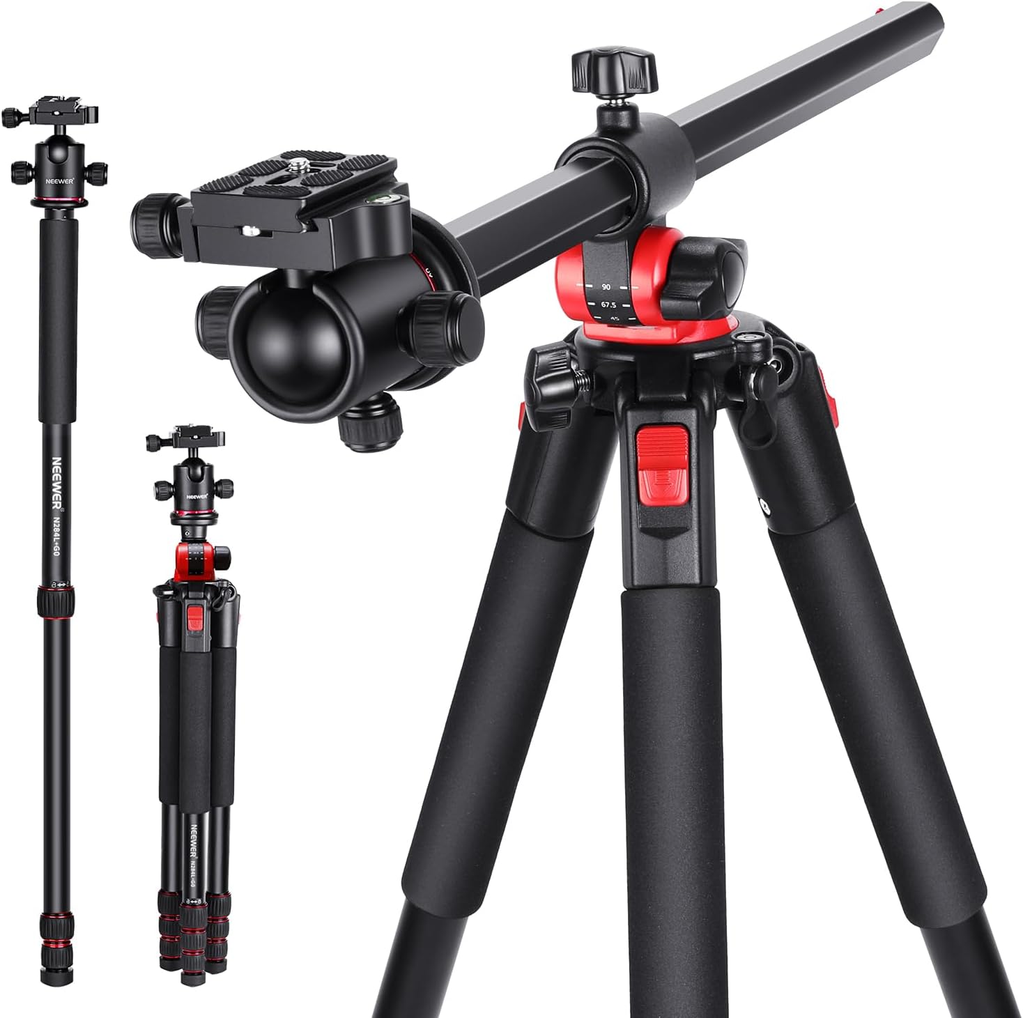 NEEWER 79 inch Camera Tripod Monopod with Center Column and Ball Head Aluminum, Arca Type QR Plate, Bag, Horizontal Tripod Overhead Camera Mount for DSLR Camera, Video Camcorder, Max Load: 33lb